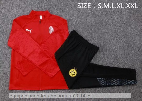 Nuevo Conjunto Completo Ropa Deportiva Con Cremallera Larga AC Milan 23/24 Rojo III Negro Baratas